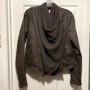 FREE PEOPLE Olive Green Denim Jacket with Attached Scarf